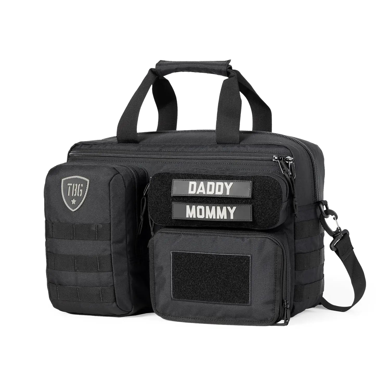 Tactical Diaper Bag for Dads w/ Changing Mat Stroller Straps (Black)