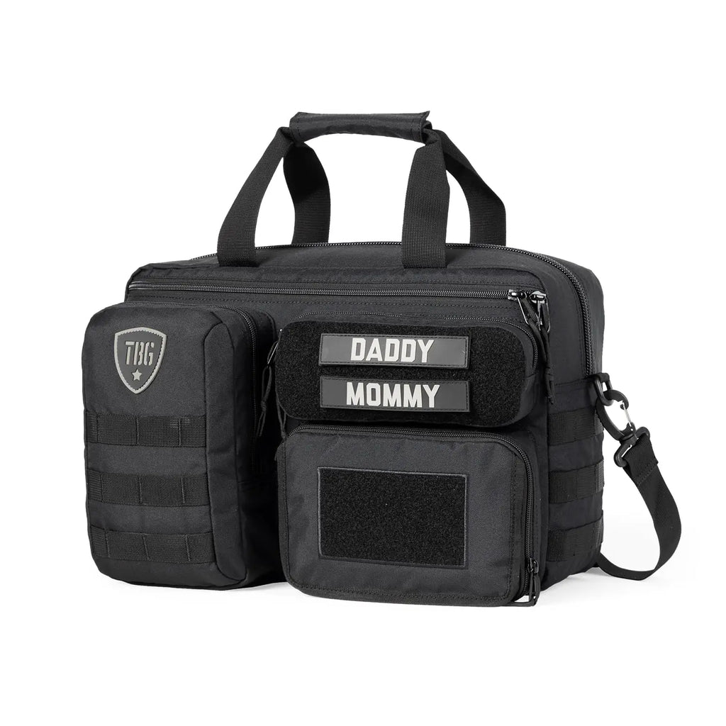 Tactical Diaper Bag for Dads w/ Changing Mat Stroller Straps (Black)