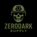 Logo of Zerodark Supply with a skull wearing a helmet on a black background